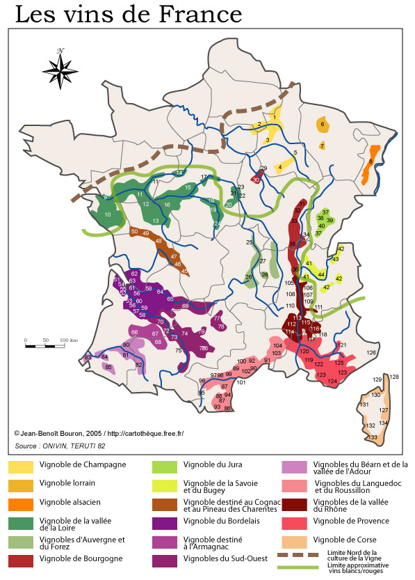 Carte des vins en France French wine map 